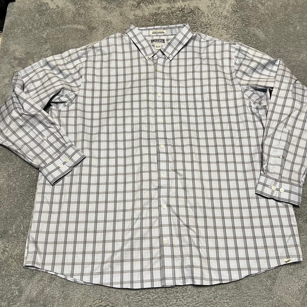 Duluth Shirt Mens 3XL Tall Plaid Wrinkle Fighter Blue Long Sleeve Button